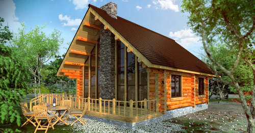 Log Home with Stone Fireplace And Floor-to-Ceiling Windows, Stunning! Check Out the Floor Plans